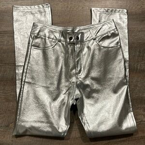 Silver metallic pleather straight leg pants 30” waist